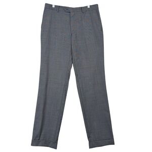 Emile‎ Lafaurie Mens Grey 100% Wool Micro Check Cuffed Dress Pants Size 46 36x31